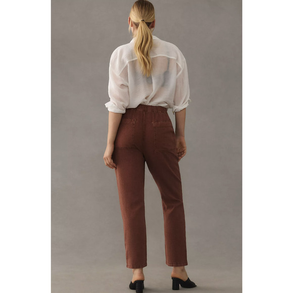 Pilcro Anthropologie Rust Brown Linen Blend Drawstring Ankle Pants Size L Crop - Picture 3 of 8